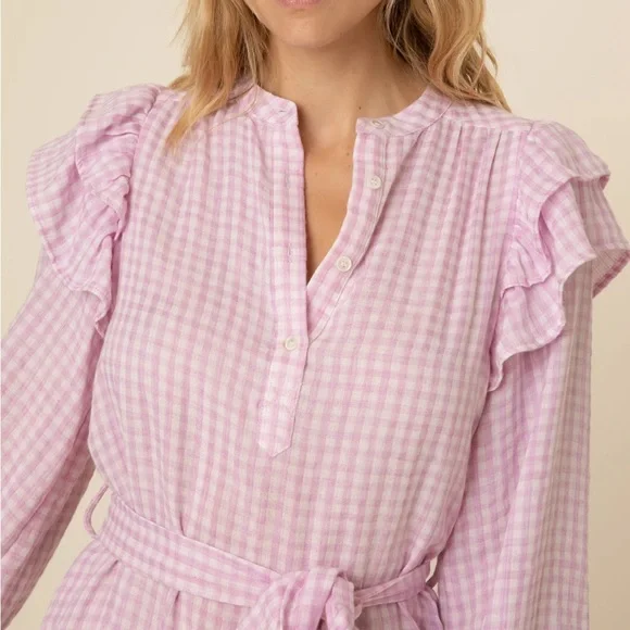 FRNCH Lavender and White Gingham Check Ruffle Dress Charleen Size Small - Picture 3 of 13